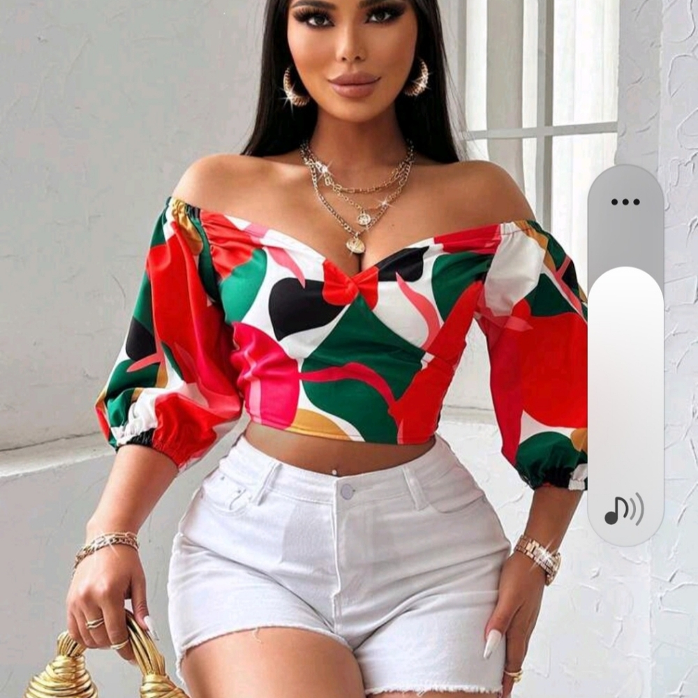 SHEIN Multicolor Off-Shoulder Crop Top NWOT